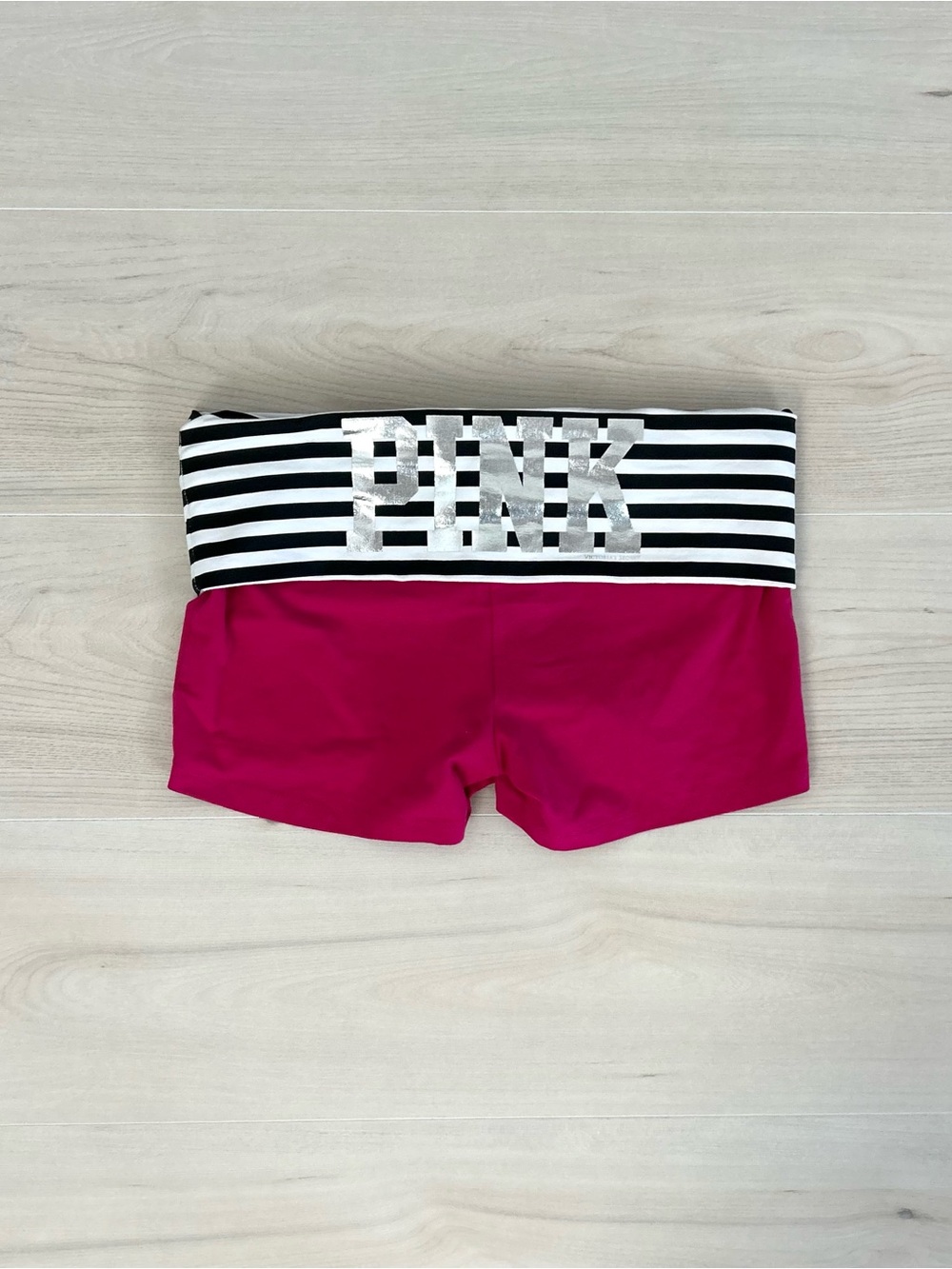 victoria’s secret pink striped foldover mini shorts